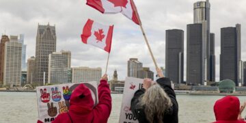 Cross-border demonstration promoted US-Canada alliances while protesting the policies of President Donald Trump.